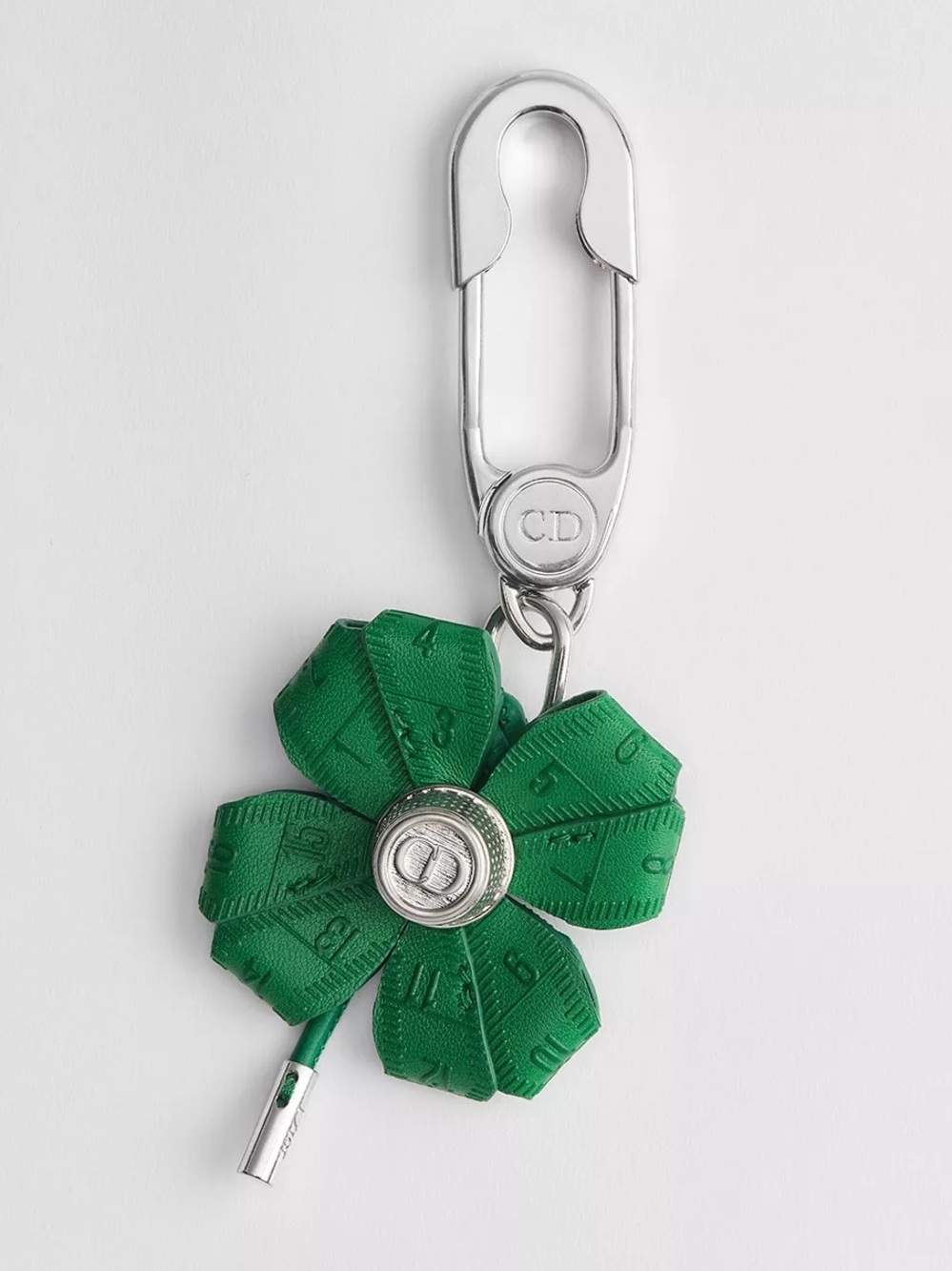 Dior ‘26 New in Box Clover Key Ring, calfskin/antique silver brass,